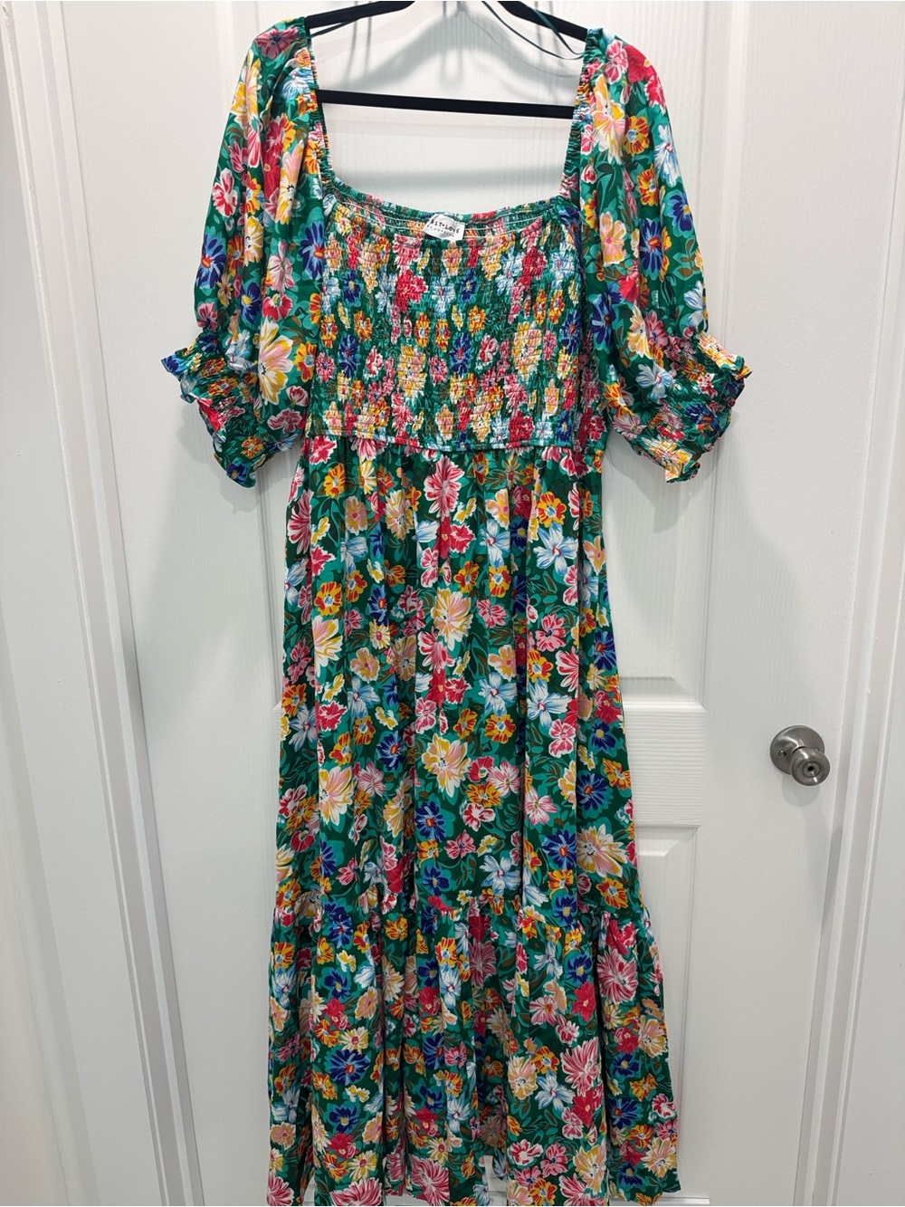 First Love Floral Maxi Dress 3X Smocked Bodice Puff Sleeve Boutique- NWOT